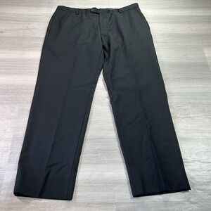 Pronto Uomo Platinum Pants Mens 38x30 Black Wool Dress Slacks Flat Front Office